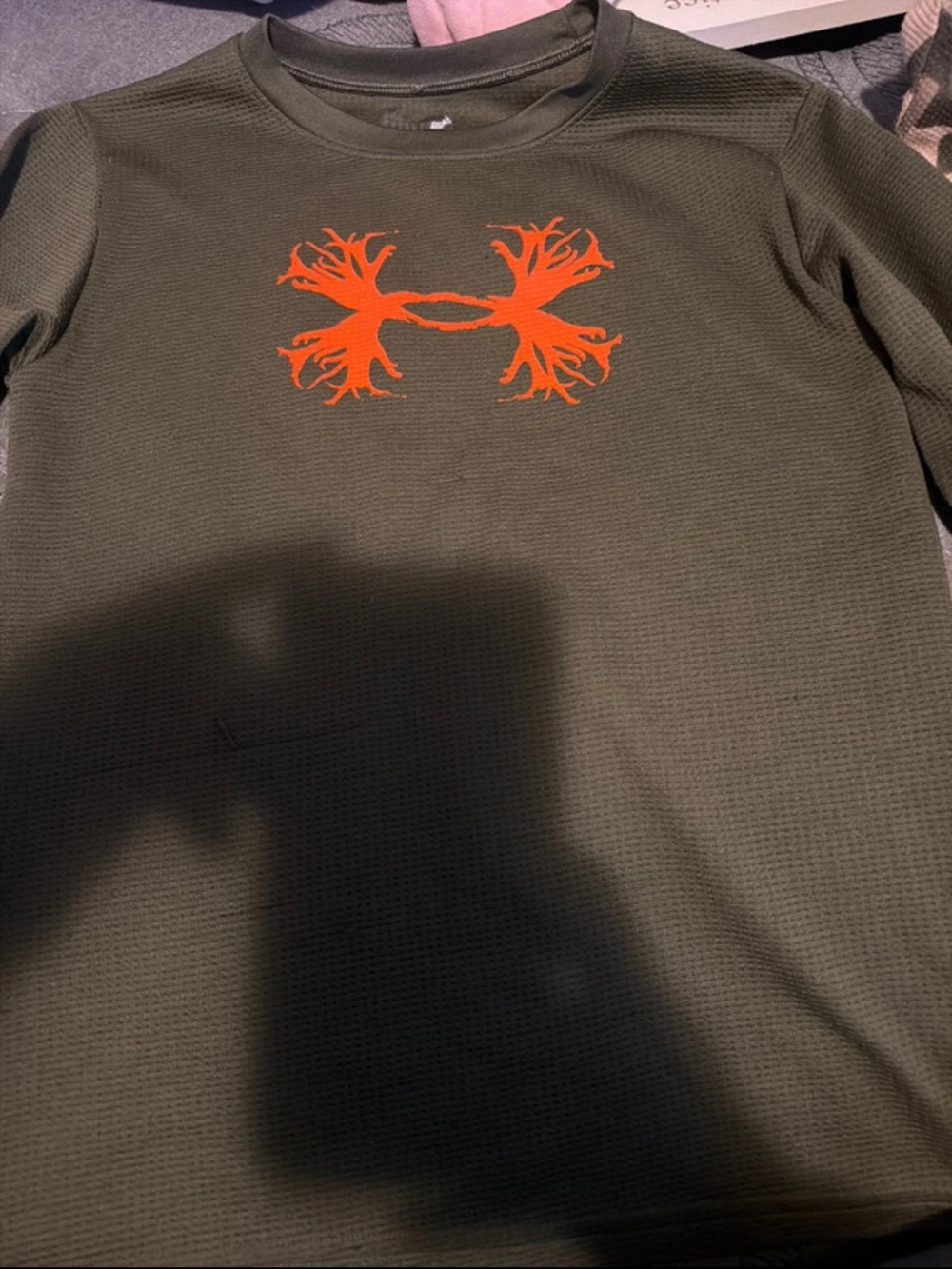Under Armour Olive Green Long Sleeve Shirt with Orange Logo